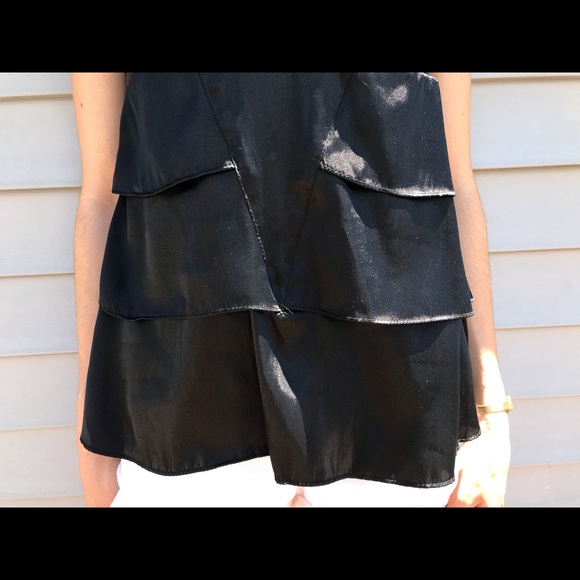 Necessary Objects Dressy Flowy Black Spaghetti Straps Ruffle Blouse Top Sz S - Picture 3 of 5